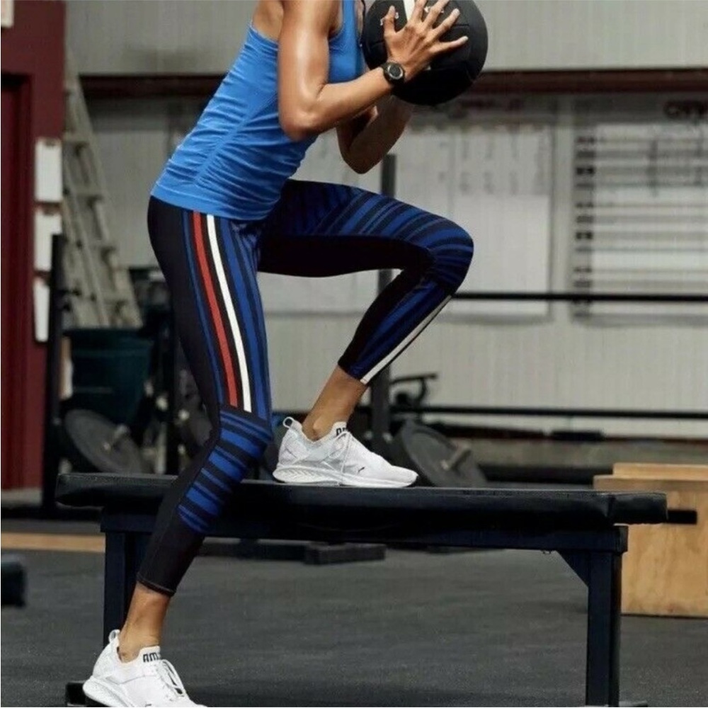 Athleta Navy Blue Striped Performance Leggings